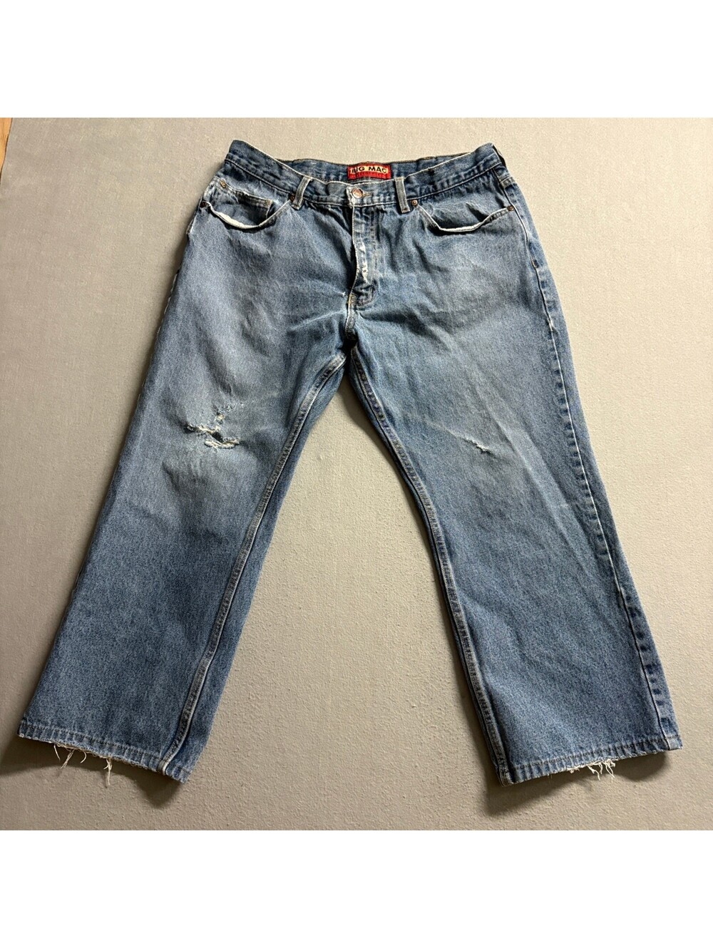 Big Mac Workwear Mens Blue Jeans 38x30 Distressed Denim Straight Leg Pants